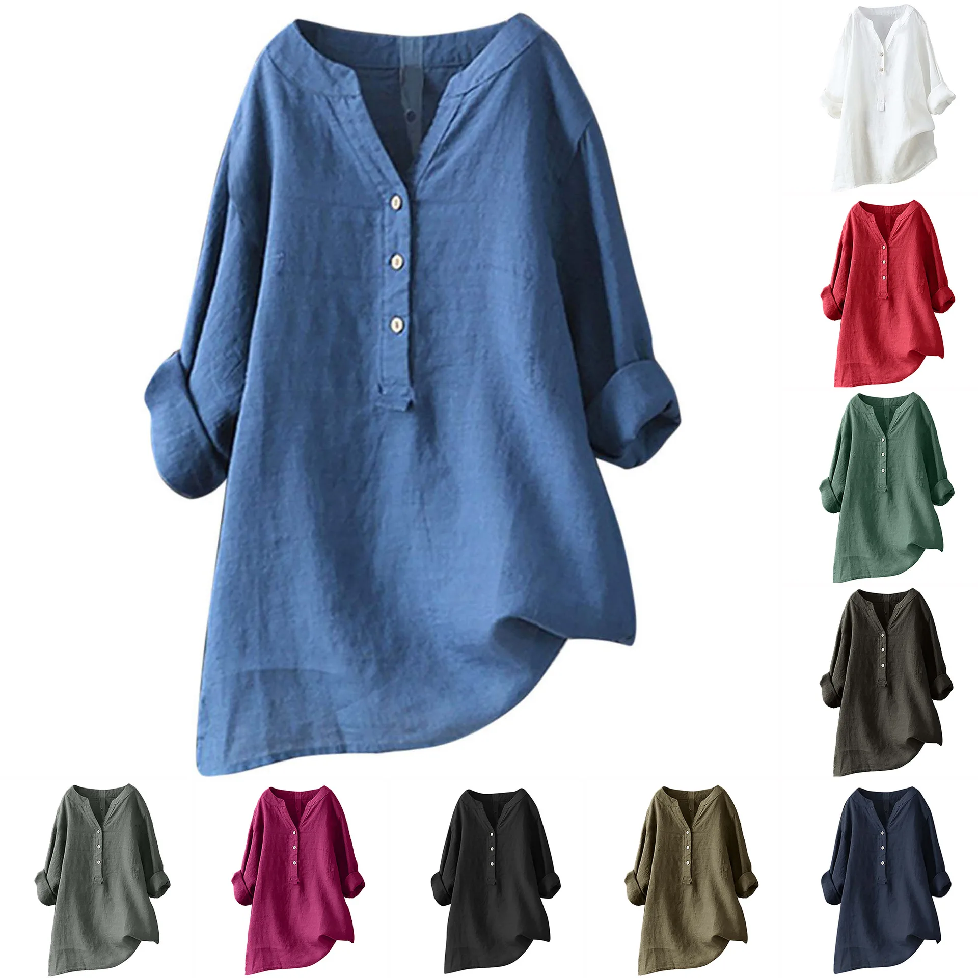Casual Loose Linen Shirt Dress - Camisas de algodão e linho unissex,