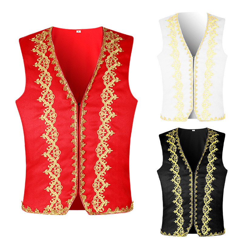 Tops - Colete medieval com bordados dourados, estilo