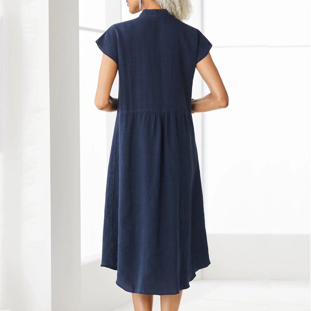 Vestido Casual Preto para Mulh - Casual Loose Linen Shirt Dress avaliação e preço