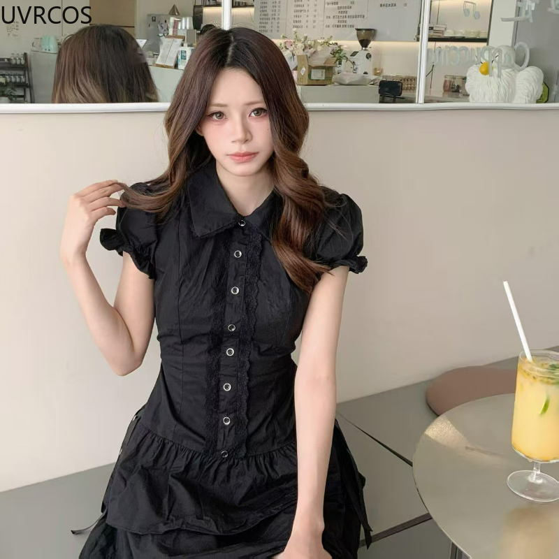 Japonês estilo preppy lolita v - Korean Style A Line Shirt Dress avaliação e preço