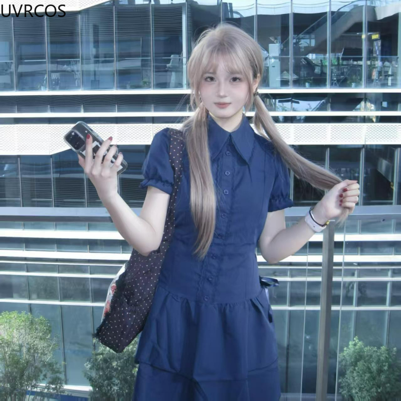 Japonês estilo preppy lolita v - Korean Style A Line Shirt Dress avaliação e preço