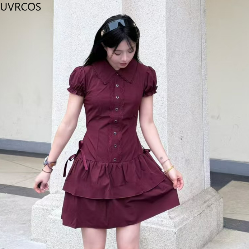 Japonês estilo preppy lolita v - Korean Style A Line Shirt Dress avaliação e preço