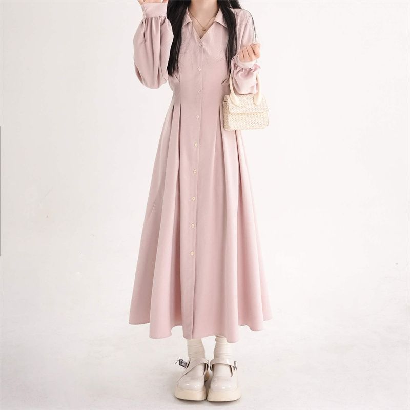 Vestido Midi Feminino Estilo C - Korean Style A Line Shirt Dress avaliação e preço